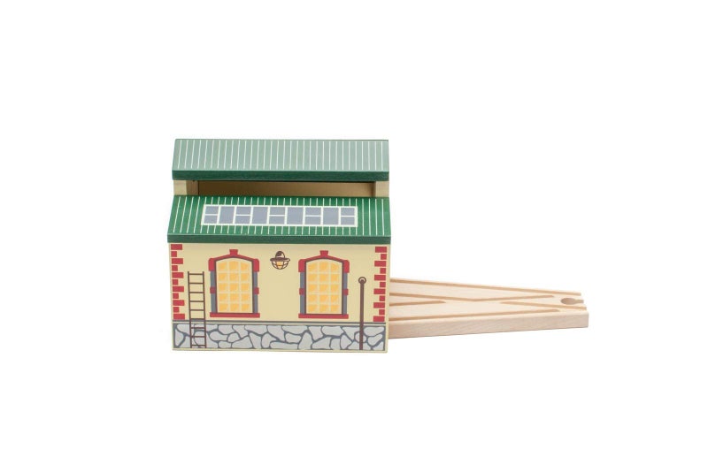 maxim enterprise, inc. Wooden Train Engine Shed, Multicolor Railway Shed Houses 2 Toy Engines, Wood Train Accessories with 2-Way Switching Track, Compatible with Thomas & Friends and Major Brands - Image 4